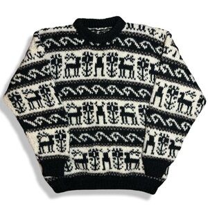 Vintage Wool Hand Knit Deer Pattern Sweater
